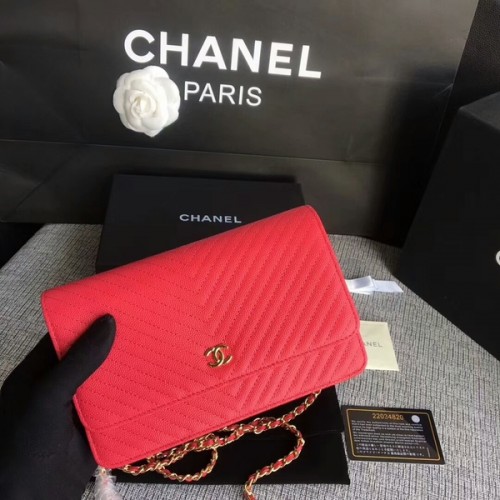Chanel WOC Flap Schoudertas Roze Kalfsleer A33814 Goud