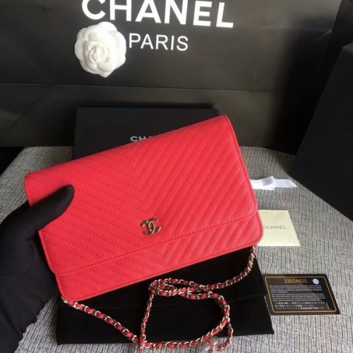 Chanel WOC Flap Schoudertas Roze Kalfsleer A33814 Zilver