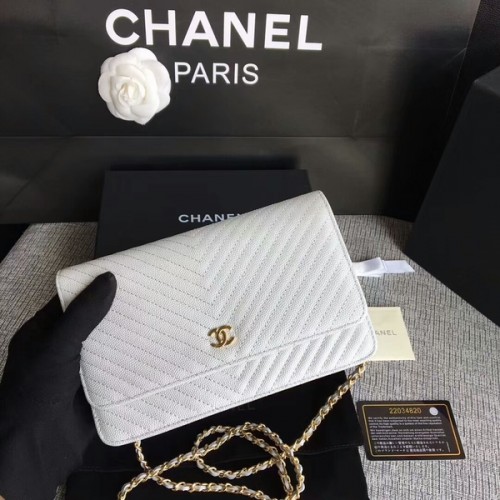 Chanel WOC Flap Schoudertas Wit Kalfsleer A33814 Goud