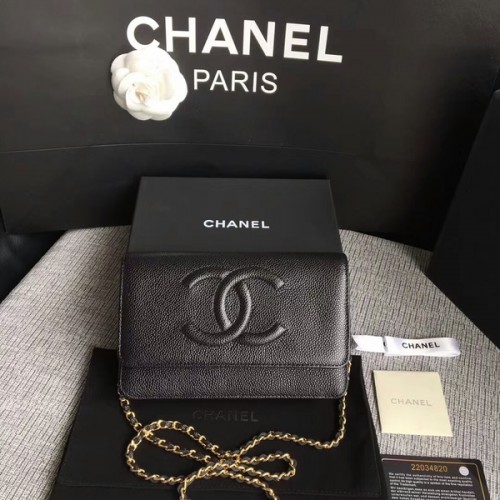 Chanel WOC originele kalfsleren zwarte schoudertas 33814 Glod
