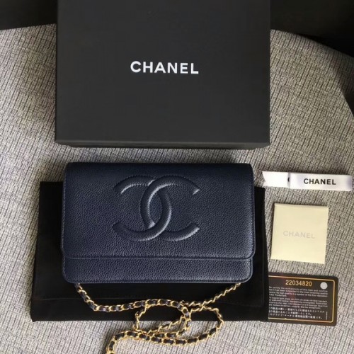 Chanel WOC originele kalfsleren donkerblauwe schoudertas 33814 Glod