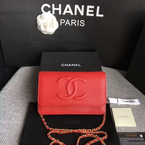 Chanel WOC originele kalfsleren rode schoudertas 33814 Glod