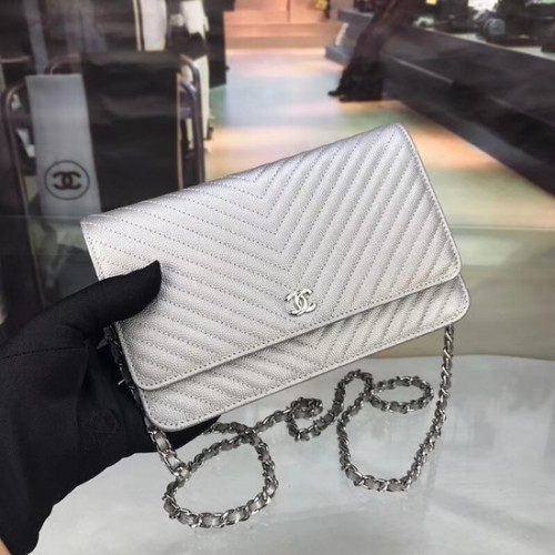 Chanel WOC Original Caviar Leather Flap schoudertas E33814 zilver