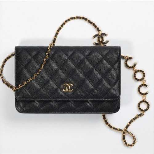 Chanel WOC Original Caviar Leather Flap crossbody bag CC33814 zwartGouden ketting