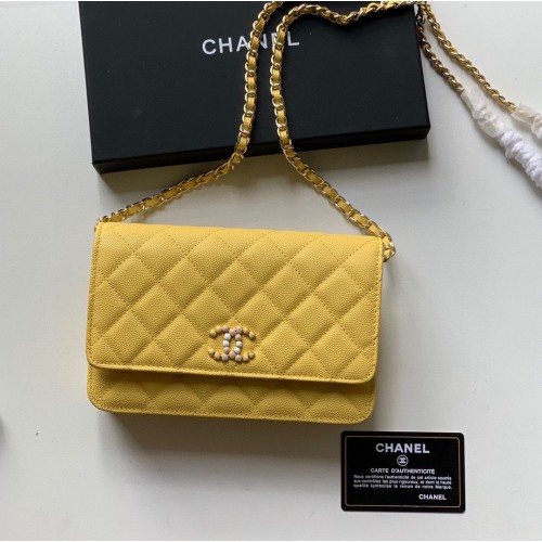 Chanel WOC Original Caviar Leather Flap crossbody tas V33818 Geel
