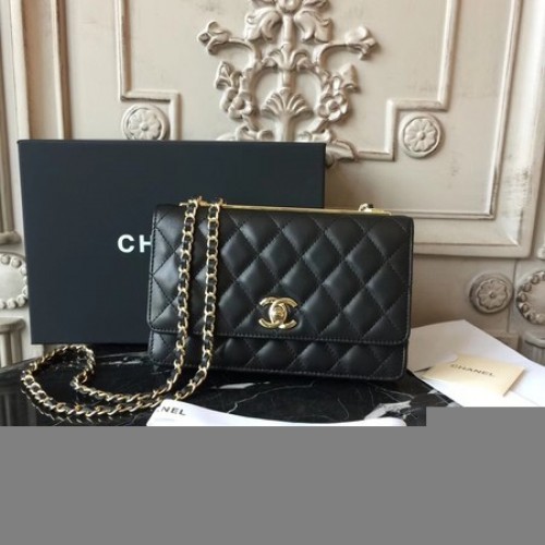 Chanel WOC originele schoudertas van schapenleer D33814 zwart