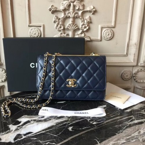 Chanel WOC Originele Schapenvacht Leren Schoudertas D33814 Blauw