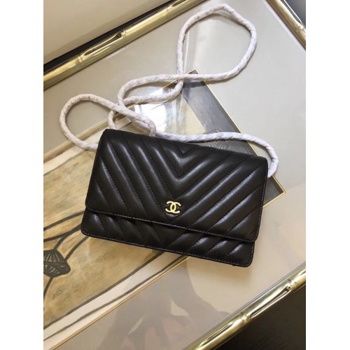 Chanel WOC originele schapenvacht lederen flap schoudertas A33814 zwart
