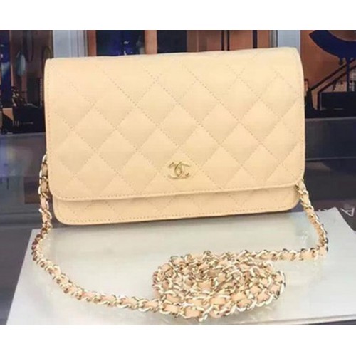 Chanel WOC mini Flap Bag Abrikoos Schapenvacht A5373 Goud
