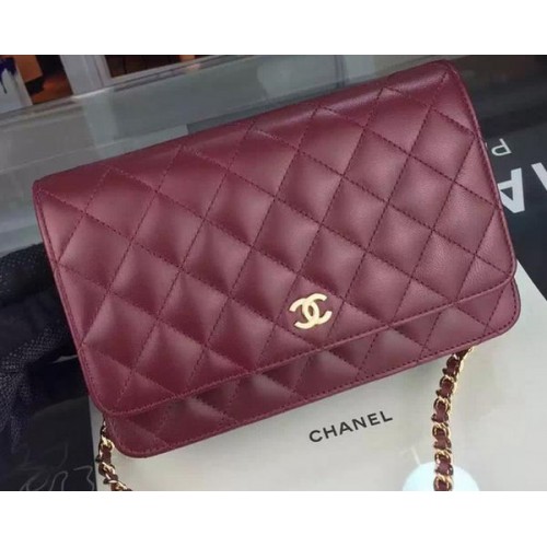 Chanel WOC mini Flap Bag Bordeaux Schapenvacht A5373 Goud