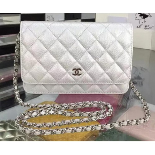 Chanel WOC mini Flap Bag Hertenleer A5375 Zilver