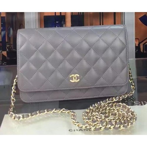 Chanel WOC mini Flap Bag Grijs Schapenvacht A5373 Goud