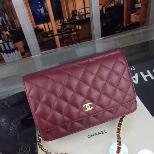 Chanel WOC mini Flap Bag Origineel Lamsleer A5373 Burgundy