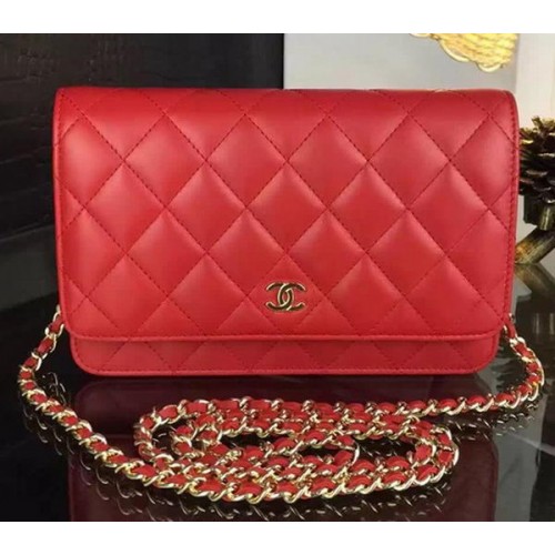 Chanel WOC mini Flap Bag Rood Schapenvacht A5373 Goud