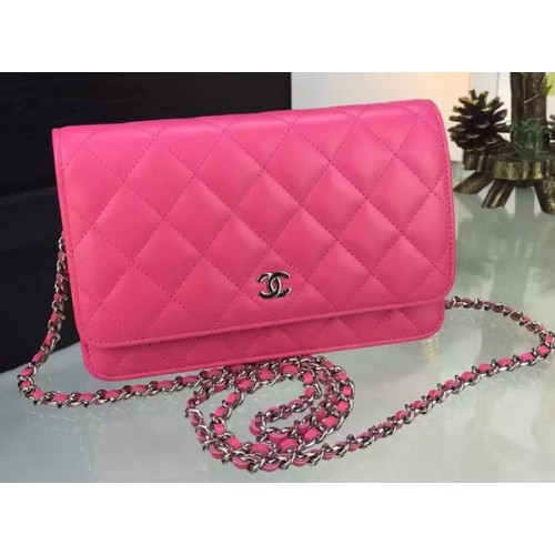 Chanel WOC mini Flap Bag Rose Schapenvacht A5373 Zilver