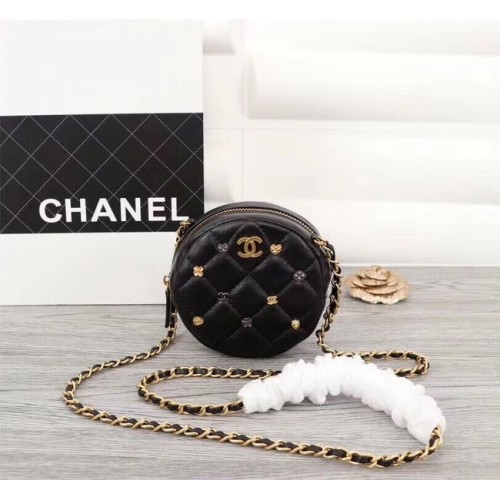 Chanel portemonnee aan ketting Goudkleurig lamsleer A8153 zwart