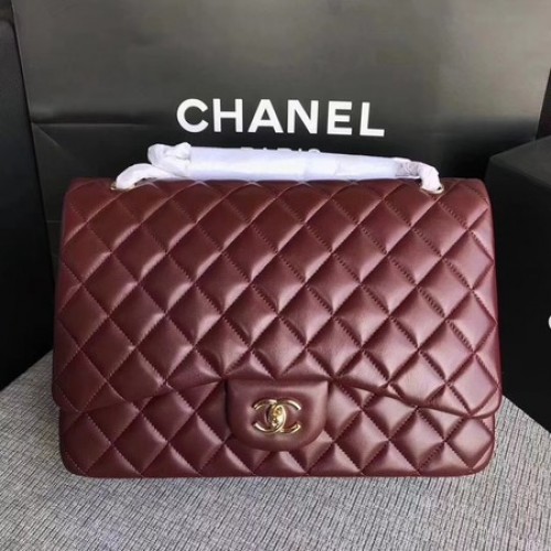 Chanel Maxi gewatteerde klassieke flap tas wijn schapenvacht leer A58601 goud