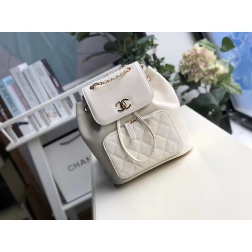 Chanel rugzak generfd kalfsleer goudkleurig metaal A57571 wit