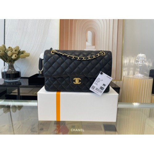 Chanel klassieke handtas Grained Calfskin&gold Metal 01112 zwart