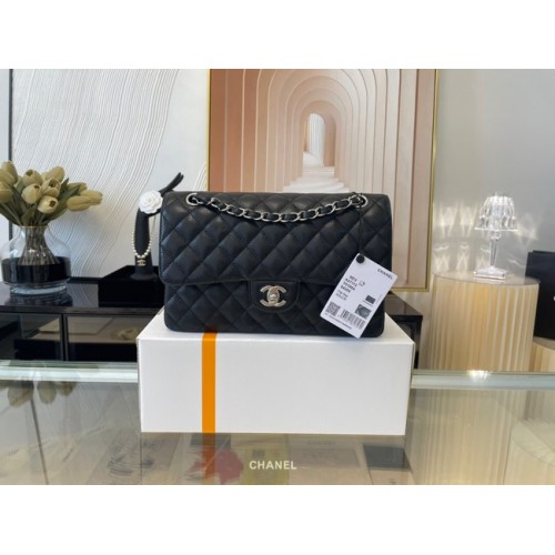 Chanel klassieke handtas Grained Calfskin&silver Metal 01112 zwart