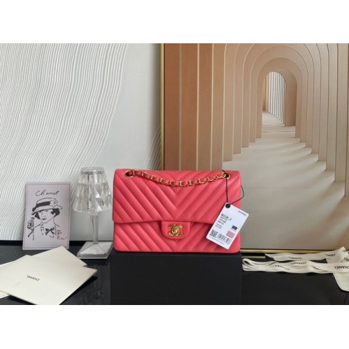 Chanel klassieke handtas Lamsleer goud Metaal V01112 roos