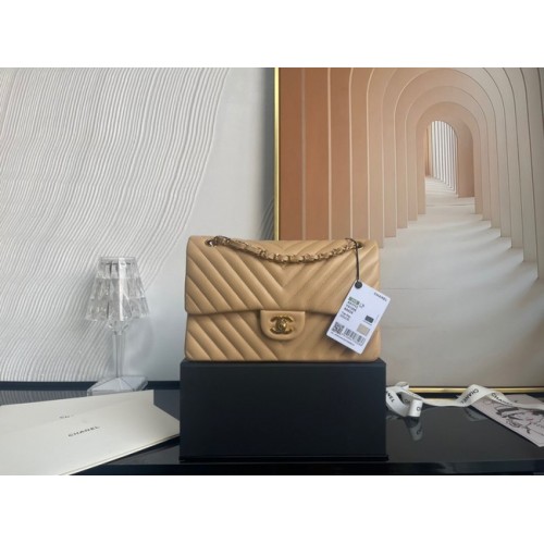 Chanel classic handtas Lamsleer zilver Metal V01112 bruin