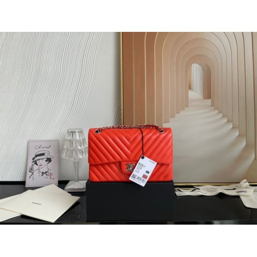 Chanel classic handtas Lambskin zilver Metal V01112 oranje