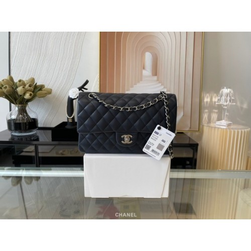Chanel klassieke handtas Lambskin&silver Metal 01112 zwart