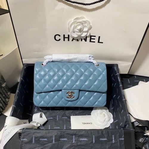Chanel klassieke handtas Lambskin&silver Metal 01112 blauw