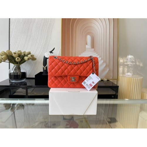 Chanel classic handtas Lambskin&silver Metal 01112 oranje