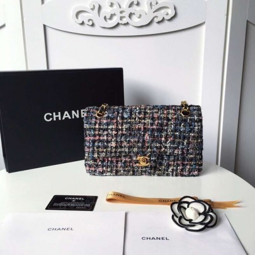 Chanel klassieke handtas Tweed Braid Goudkleurig metaal A01112-3