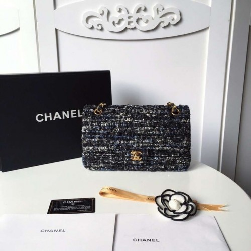 Chanel klassieke handtas Tweed Braid Goudkleurig metaal A01112-4
