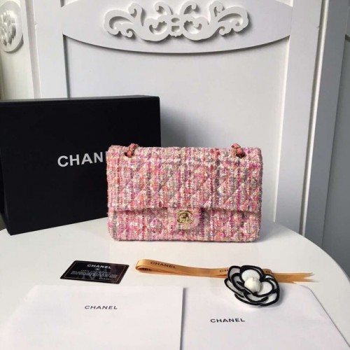 Chanel klassieke handtas Tweed Braid Goudkleurig metaal A01112-5