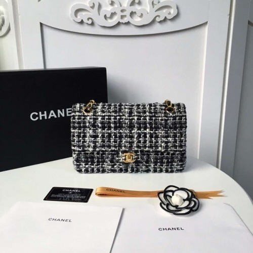 Chanel klassieke handtas Tweed Braid Goudkleurig metaal A01112-6