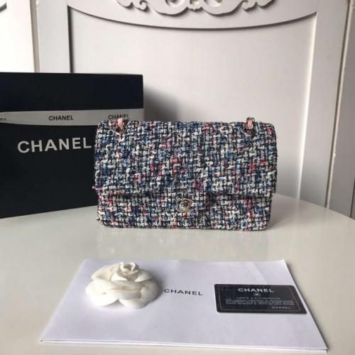 Chanel klassieke handtas Tweed Braid zilverkleurig metaal A01112-1