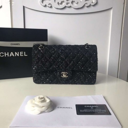 Chanel klassieke handtas Tweed Braid zilverkleurig metaal A01112-2