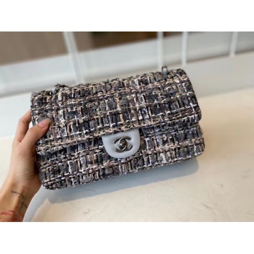 Chanel klassieke handtas Tweed zilverkleurig metaal A01112-3
