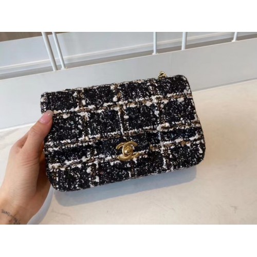 Chanel klassieke handtas Tweed goudkleurig metaal A01116-2