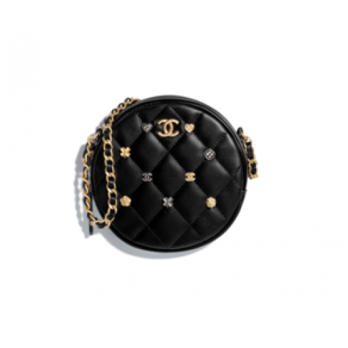 Chanel clutch met ketting Lamsleer goudkleurig metaal A81620 zwart