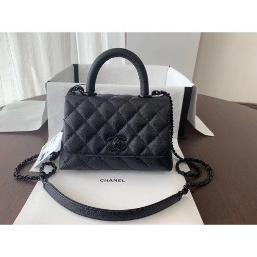 Chanel coco mini flap bag met handvat aan de bovenkant AS2215 zwart