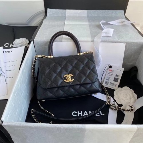 Chanel coco mini flap bag met handvat aan de bovenkant AS2215 zwart