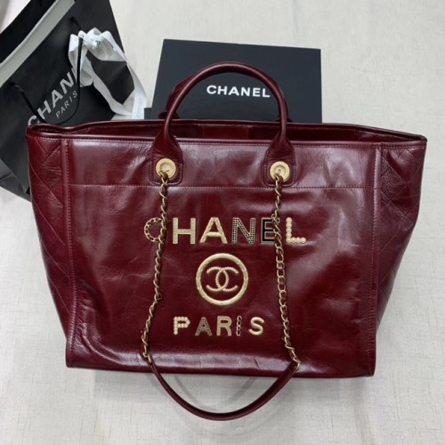 Chanel boodschappentas van koeienhuid A66942 Bourgondië
