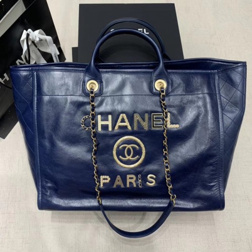 Chanel koeienhuid Tote boodschappentas A66942 blauw
