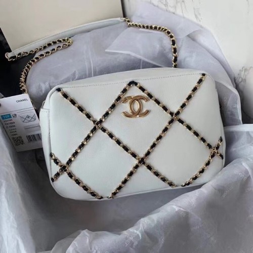 Chanel schoudertas AS2384 Wit zwart