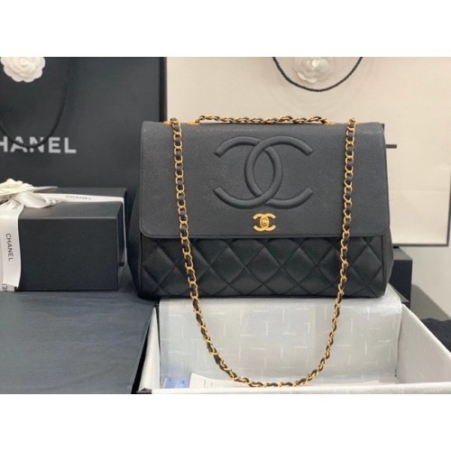 Chanel kleptas generfd kalfsleer goudkleurig metaal A92233 zwart