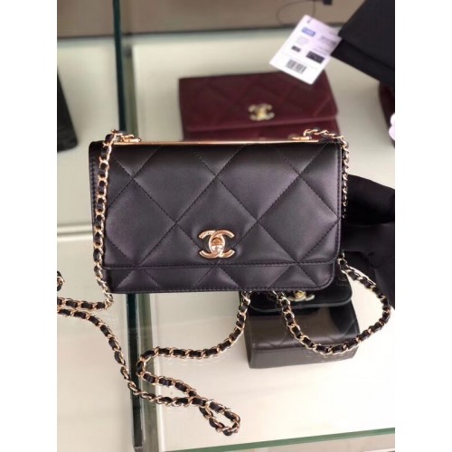 Chanel flap bag Lamsleer goudkleurig metaal 3798 zwart