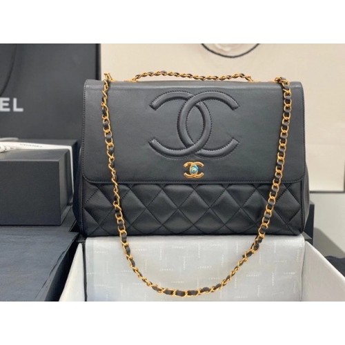 Chanel flap bag Lamsleer goudkleurig metaal A92233 zwart