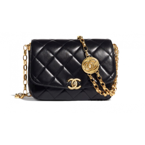 Chanel flap bag Lamsleer goudkleurig metaal AS2222 zwart