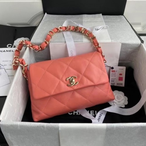 Chanel flap bag Lamsleer Goudkleurig Metaal AS2299 roze