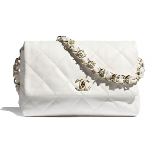 Chanel flap bag Lamsleer Goudkleurig metaal AS2299 Wit